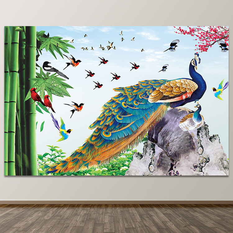 百鸟朝凤图凤凰贴画客厅风水装饰画吉祥鸟装饰相纸画芯自粘挂画