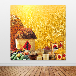 五谷丰登贴画金色丰收图自粘画餐厅贴墙方形图稻田自粘墙贴画定制