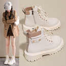 白色小短靴女厚底英伦风马丁靴子2025秋冬新款侧拉链加绒保暖棉鞋