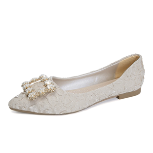 仙女风珍珠单鞋女百搭软底豆豆鞋2025春秋季新款尖头浅口平底瓢鞋