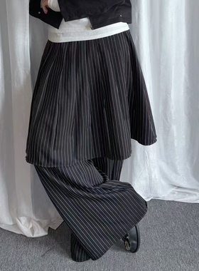 local aliens外星沙龙美式复古假两件西装裤阔腿垂坠感条纹拖地裤