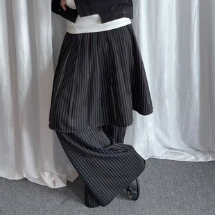 阔腿垂坠感条纹拖地裤 local 裤 复古假两件西装 aliens外星沙龙美式