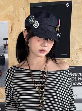 local aliens外星沙龙美式复古英伦深色牛仔贝雷帽可调节画家帽子