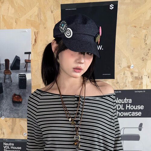 local aliens外星沙龙美式复古英伦深色牛仔贝雷帽可调节画家帽子