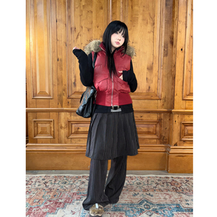 local aliens外星沙龙美式复古加厚大毛领棉马甲可拆卸叠穿外套