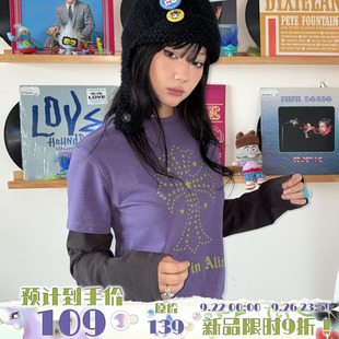 復古撞色拼接假兩件長袖 T恤內搭打底女 aliens外星沙龍美式 local