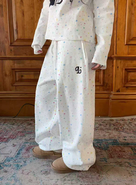 local aliens外星沙龙美式复古华夫格满印星星卫裤慵懒感松紧长裤