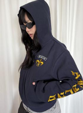 local aliens外星沙龙美式复古华夫格刺绣拉链卫衣宽松连帽外套