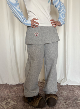 local aliens外星沙龙美式复古叠穿真两件裤裙宽松显瘦卫裤长裤女