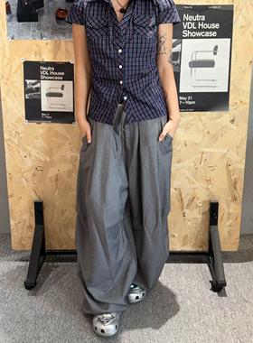 local aliens外星沙龙美式复古褶皱灰色西装裤阔腿垂坠感拖地裤