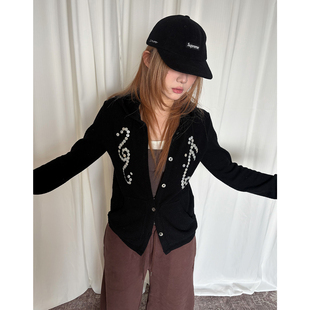 local aliens外星沙龙美式复古针织连帽开衫音符纽扣设计毛衣外套