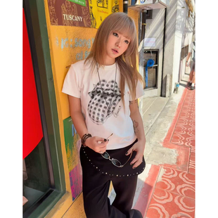 local aliens外星沙龙美式复古幻影波点正肩短袖圆领宽松显瘦t恤