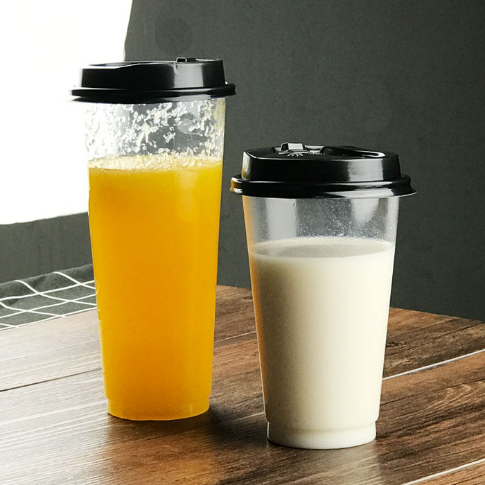 90口一次性珍珠奶茶杯冷饮料果汁塑料透明打包杯子450ml带盖包邮