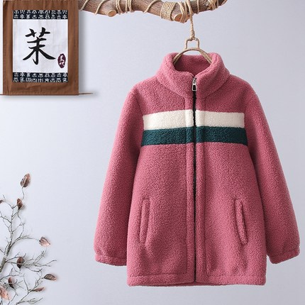 小个子妈妈冬季短款立领棉袄加绒加厚中老年女高端洋气羊羔绒外套