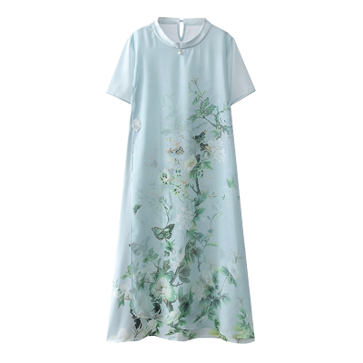 妈妈洋气雪纺旗袍连衣裙