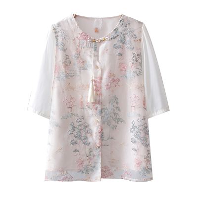妈妈夏装时尚国风上衣短袖