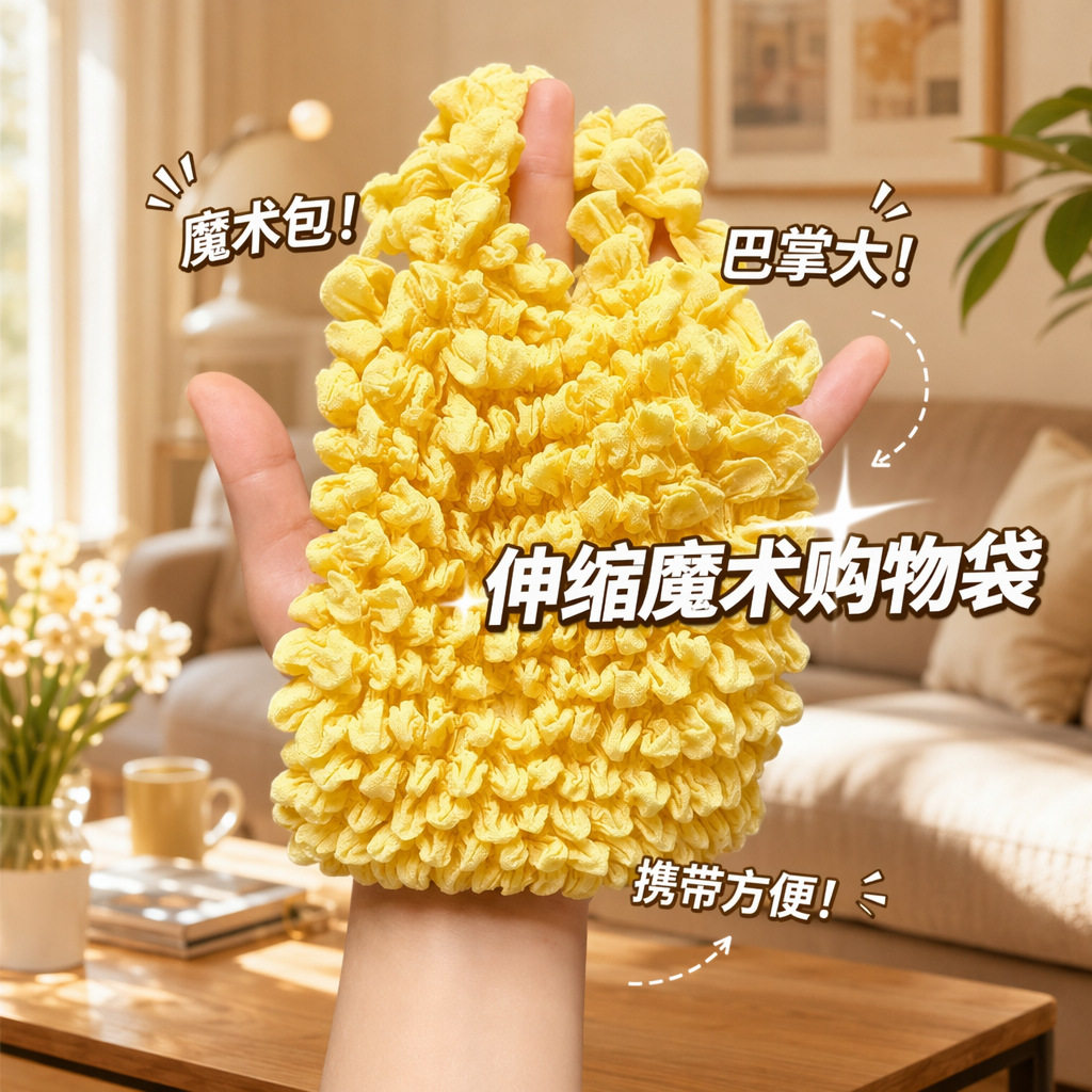 菠萝弹力购物袋魔术伸缩褶皱包便携大容量手提包高颜值大号泡泡包