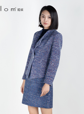 通勤风蓝色粗花呢西装女长袖时尚百搭商务正装外套