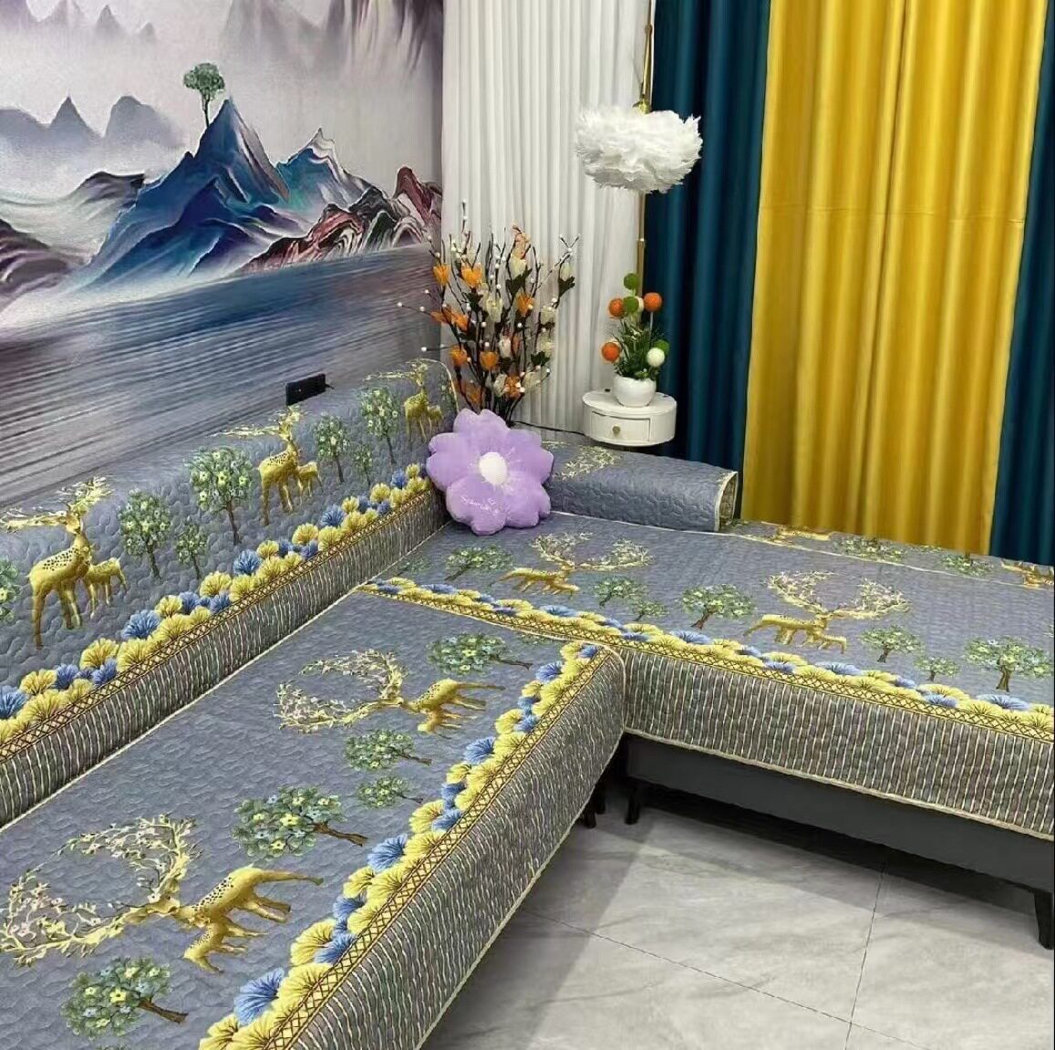 沙发垫套装组合全套四季通用防滑盖布新中式沙发套罩123组合贵妃