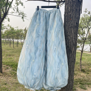 汉墨记原创水波纹宋裤日常通勤汉元素女休闲松紧灯笼裤子汉服女夏