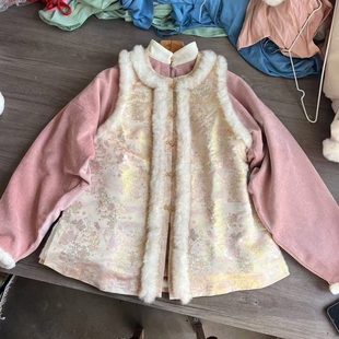 汉墨记【可爱】仿宋锦明制圆领比甲加绒可爱圈毛保暖百搭冬季汉服