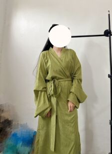素睡衣女装 汉墨记直裾袍汉服纯色睡袍改良垂胡袖 中国风家居服汉元