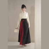 汉墨记 醋酸改良日常通勤半身裙两片裙旋裙 短衫 素墨 宋制飞机袖