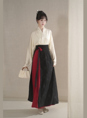 汉墨记【素墨】宋制飞机袖短衫醋酸改良日常通勤半身裙两片裙旋裙