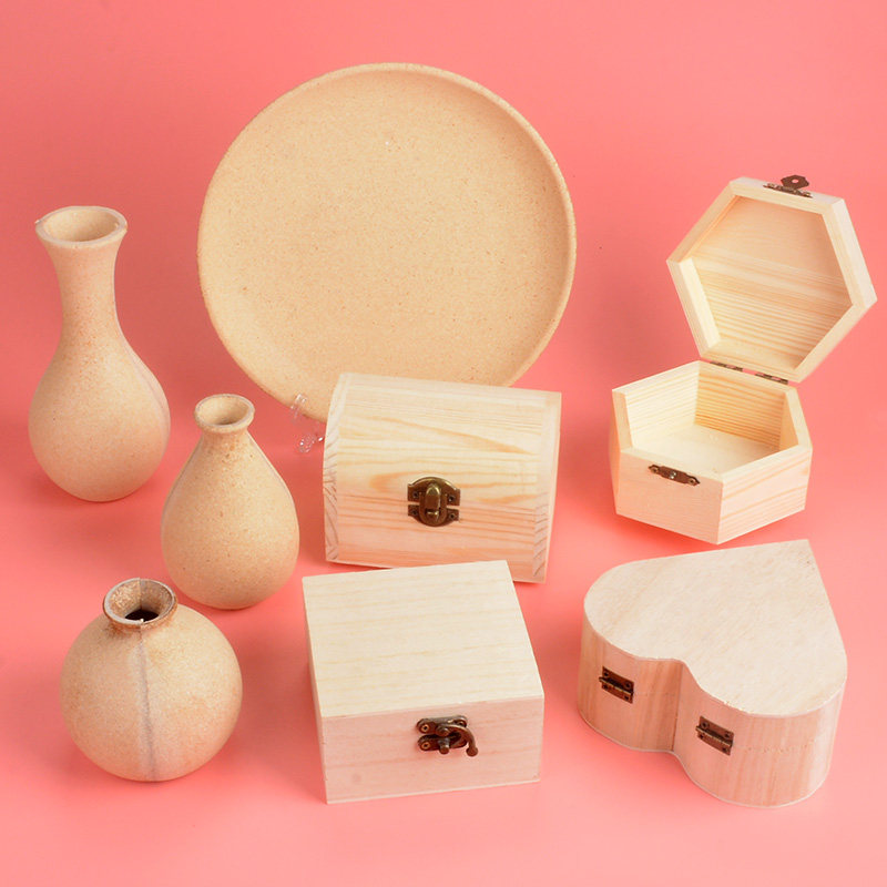 儿童创意DIY雪花泥粘土木质宝盒 花瓶白胚材料制作粘贴配件玩具,玩具/童车/益智/积木/模型,手工创意粘贴类,淘宝优惠券,粉丝福利购,淘宝优惠卷
