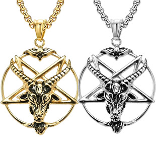五芒星撒旦羊复古吊坠项链不锈钢饰品Necklace 挂链项坠挂件脖