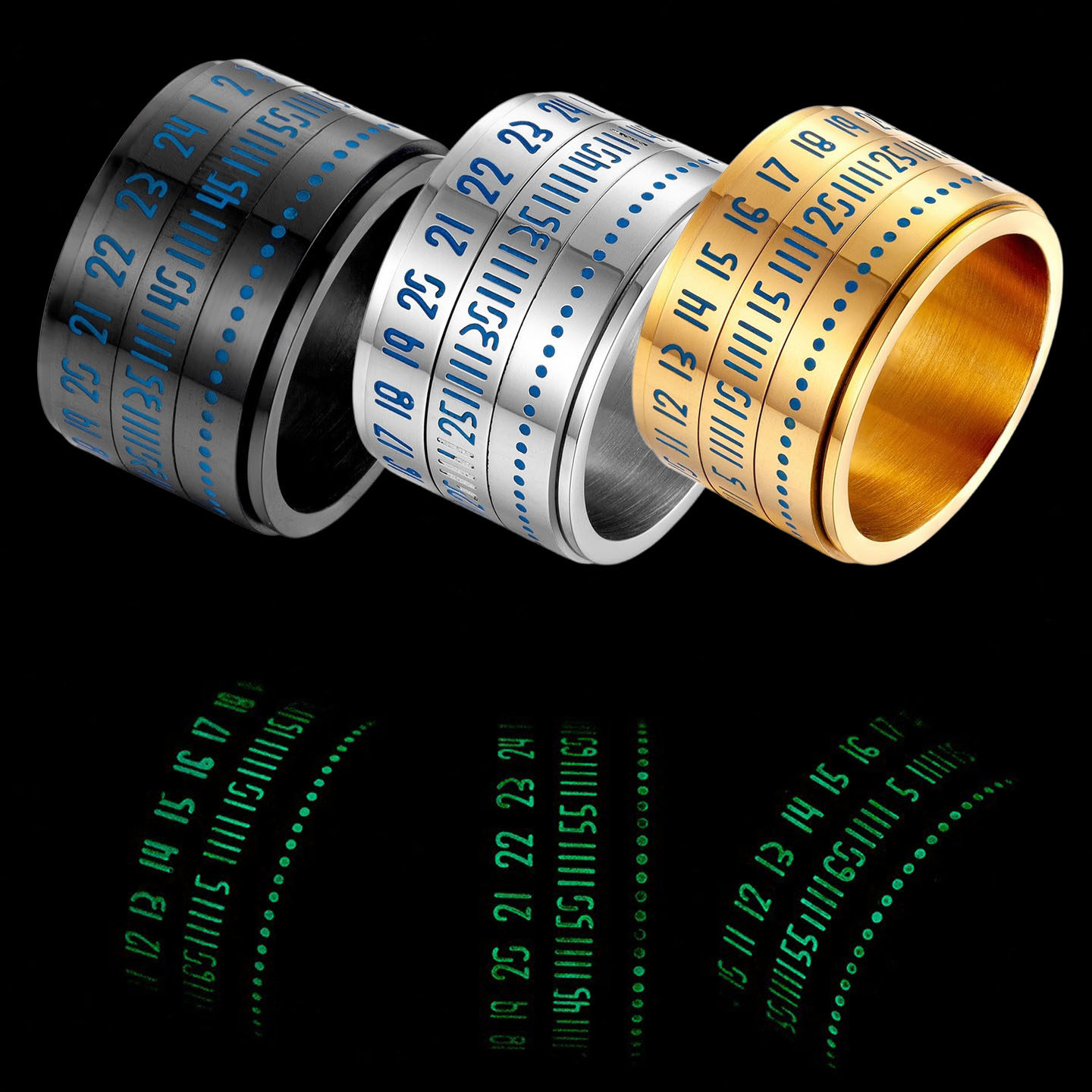 夜光时间解压缓解焦虑可旋转戒指环环数字ring手饰男士扳指首饰