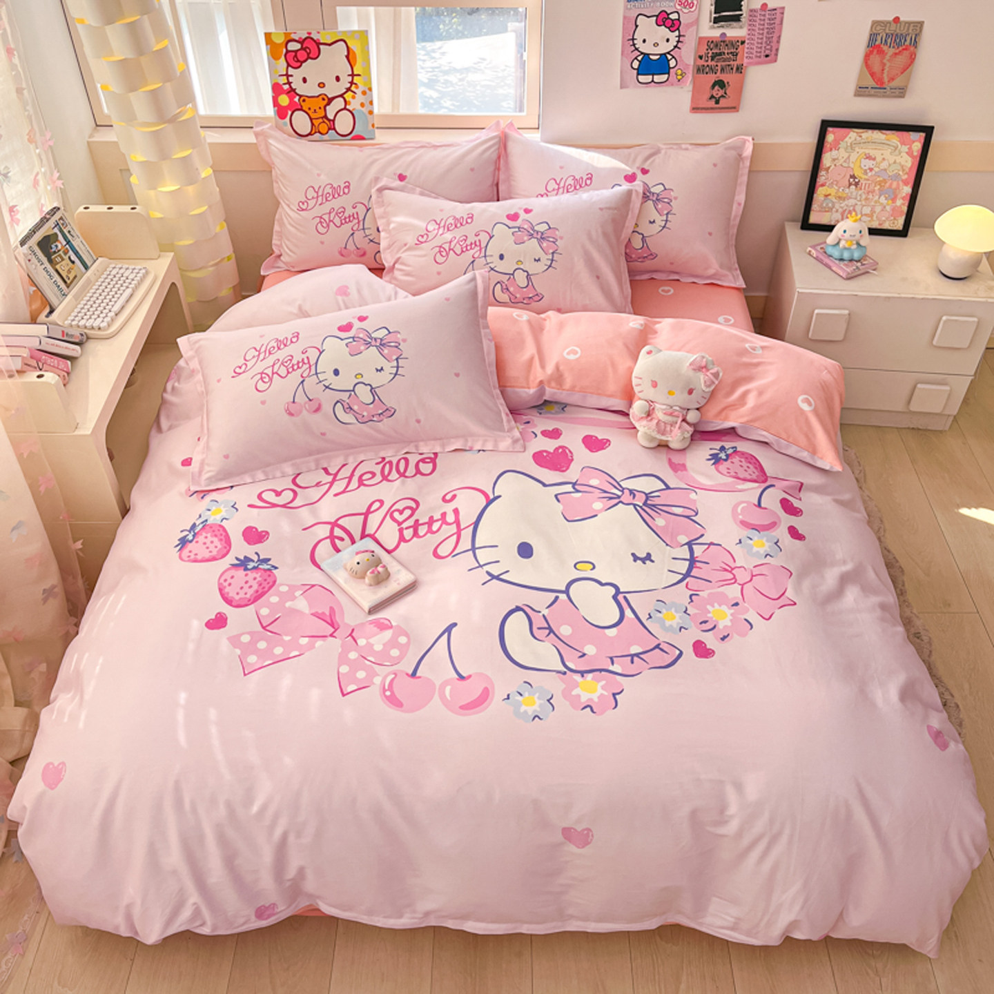 HelloKitty可爱A类全棉四件套少女心床单被套纯棉卡通宿舍三件套