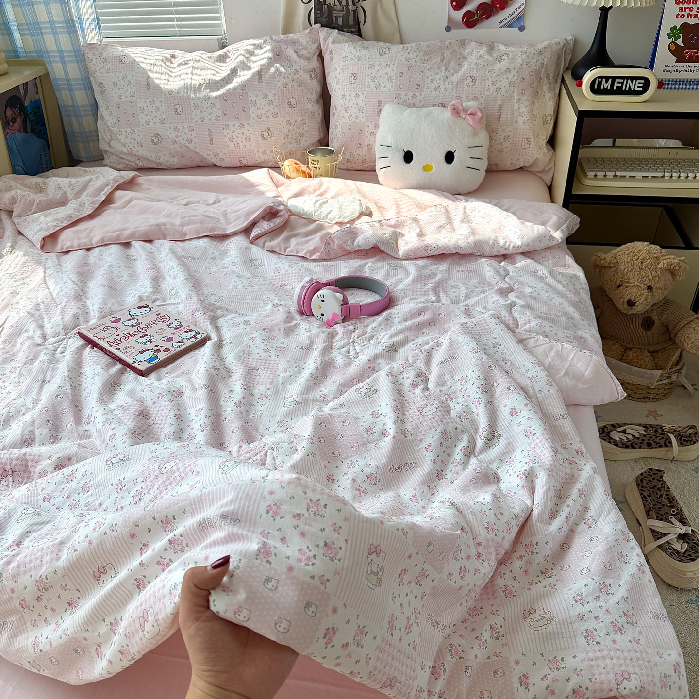 Hellokitty儿童磨毛夏凉被空调被KT猫幼儿园夏被卡通薄被子可机洗