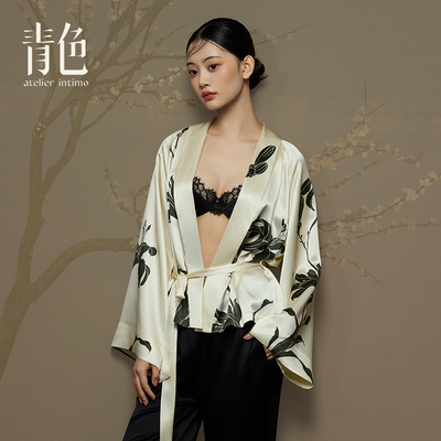 【花弄影外袍】青色22姆米真丝