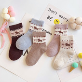 爱嘀嗒儿童袜子冬季 加厚款 双面绒保暖男女童宝宝珊瑚绒中高筒袜