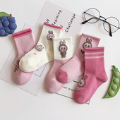 儿童袜子秋冬季 卡通可爱女宝拉布布粉色甜美精梳棉透气中高筒潮袜