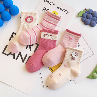 爱嘀嗒儿童袜子秋冬季精梳棉厚款韩版卡通可爱粉色女宝中高筒潮袜