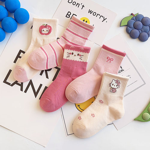 爱嘀嗒儿童袜子秋冬季精梳棉厚款韩版卡通可爱粉色女宝中高筒潮袜