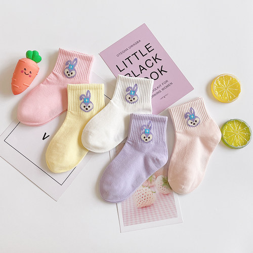 儿童袜子春季韩版薄棉卡通小兔学院风男女中大童短筒低帮学生潮袜