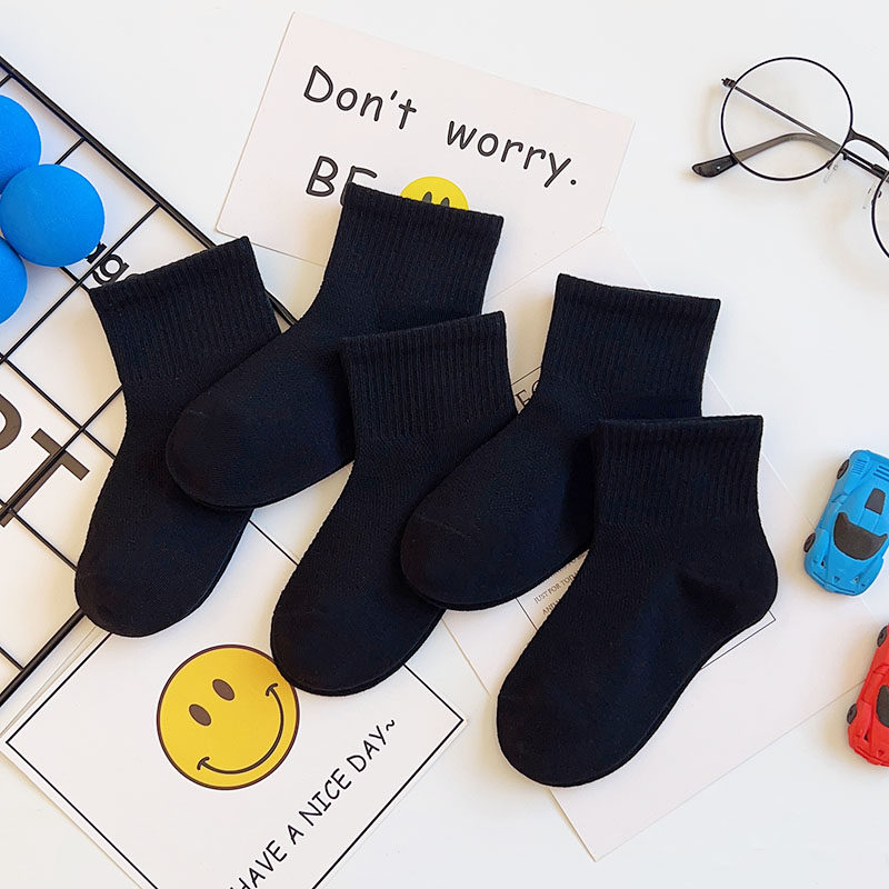 爱嘀嗒儿童袜子春夏季薄款网面透气吸汗学生黑色白色运动短筒船袜