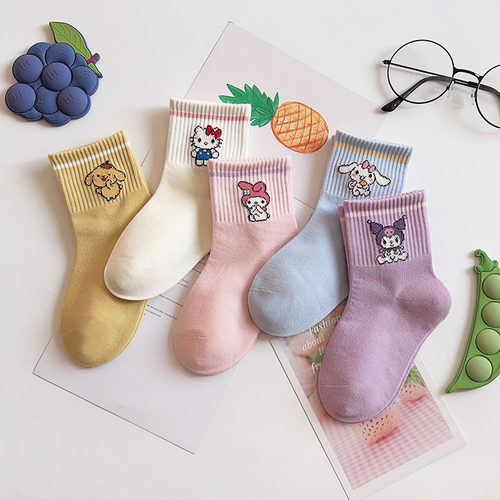 儿童袜子秋冬季精梳棉透气吸汗卡通动漫美乐蒂女宝学生运动中筒袜