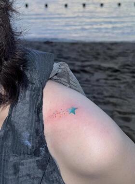 蓝色海星ins风高颜值彩色纹身贴男女同款肩膀锁骨手指小图案贴纸