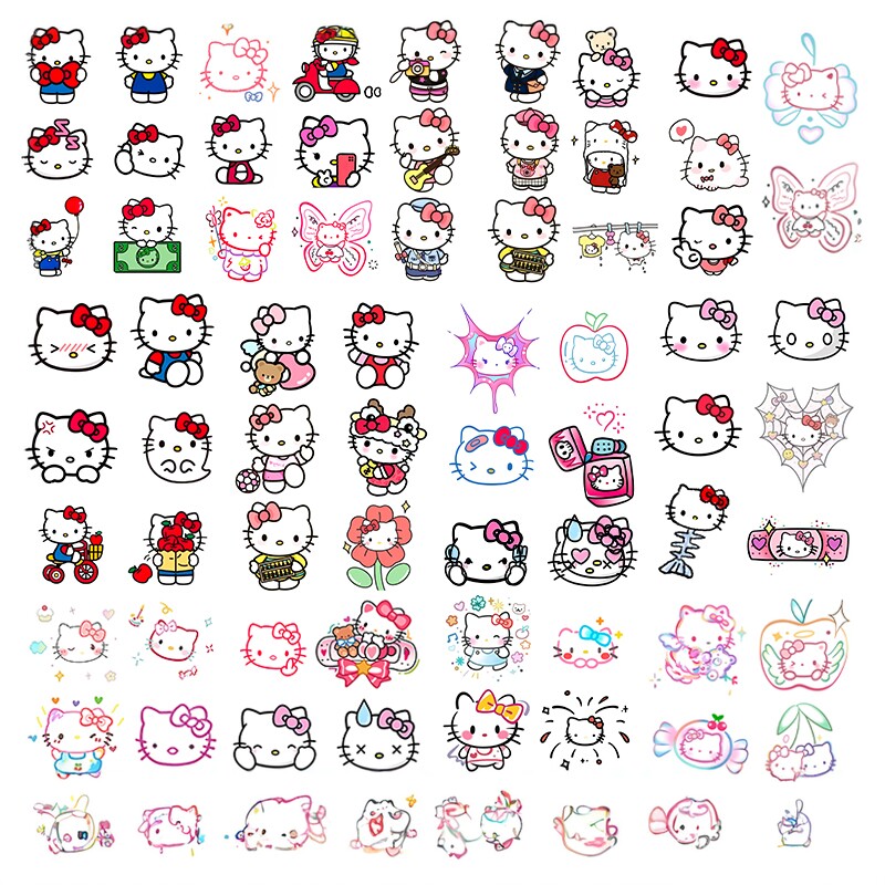 卡通可爱HelloKitty系列多巴胺彩色纹身贴套装少女高颜值学生贴纸