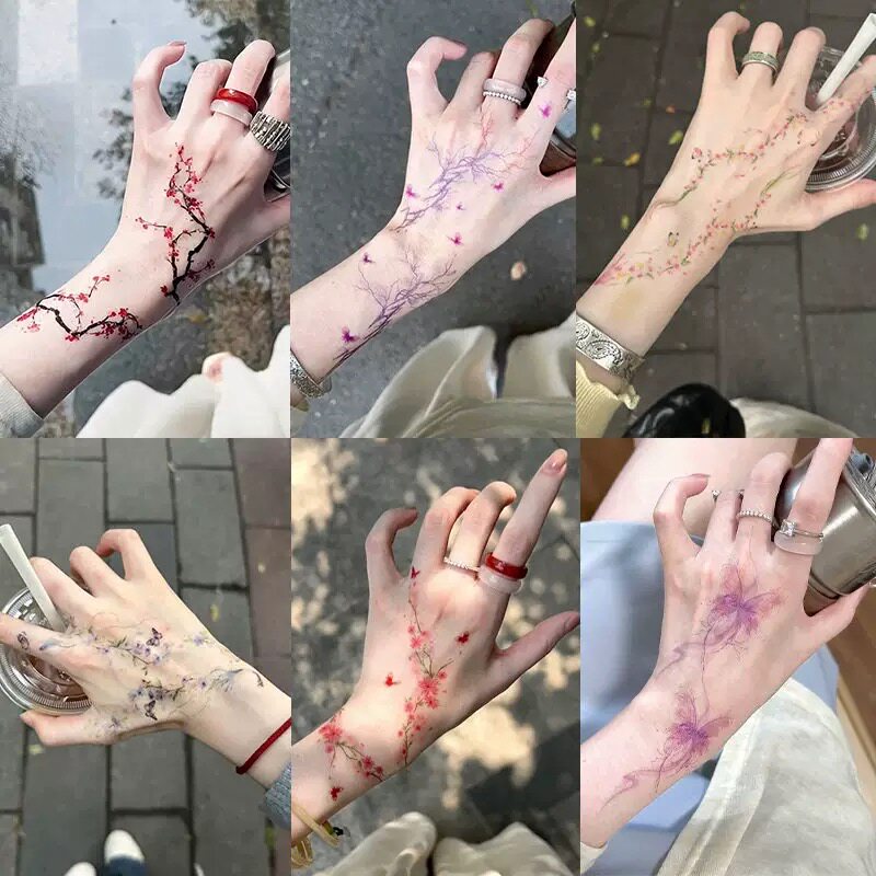 国风花枝系列梅花纹身贴 桃花手背锁骨藤蔓缠绕持久逼真刺青贴纸,彩妆/香水/美妆工具,化妆/美容工具,淘宝优惠券,粉丝福利购,淘宝优惠卷