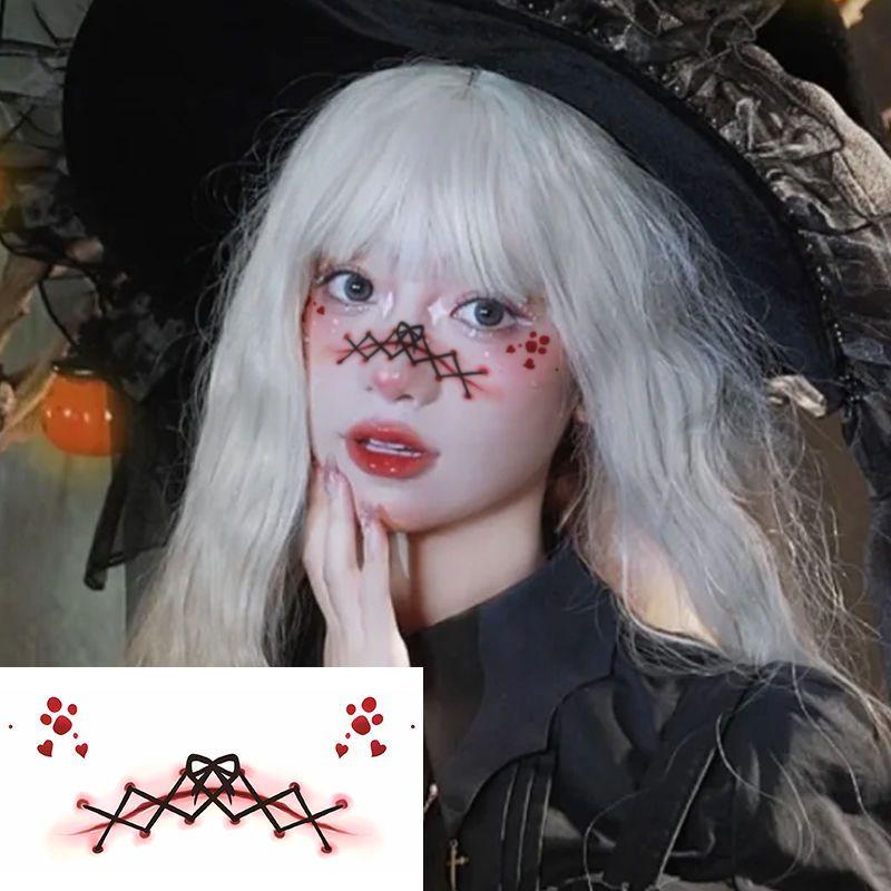 万圣节爪印缝合伤疤可爱鬼女巫脸贴防水一次性彩色纹身贴派对妆容
