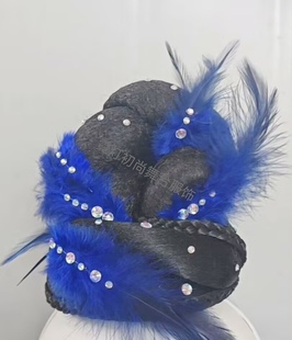 古典舞女仙气飘逸舞蹈戏曲头饰群青翎羽毛春晚俏花旦京剧戏曲配饰