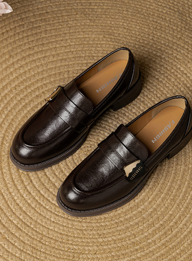 莨凤2025新款粗跟英伦风小皮鞋乐福鞋厚底百搭单鞋女鞋LF66013