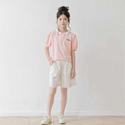 女童夏季休闲套装洋气女孩衣服刺绣童装短袖polo衫T恤短裤两件套
