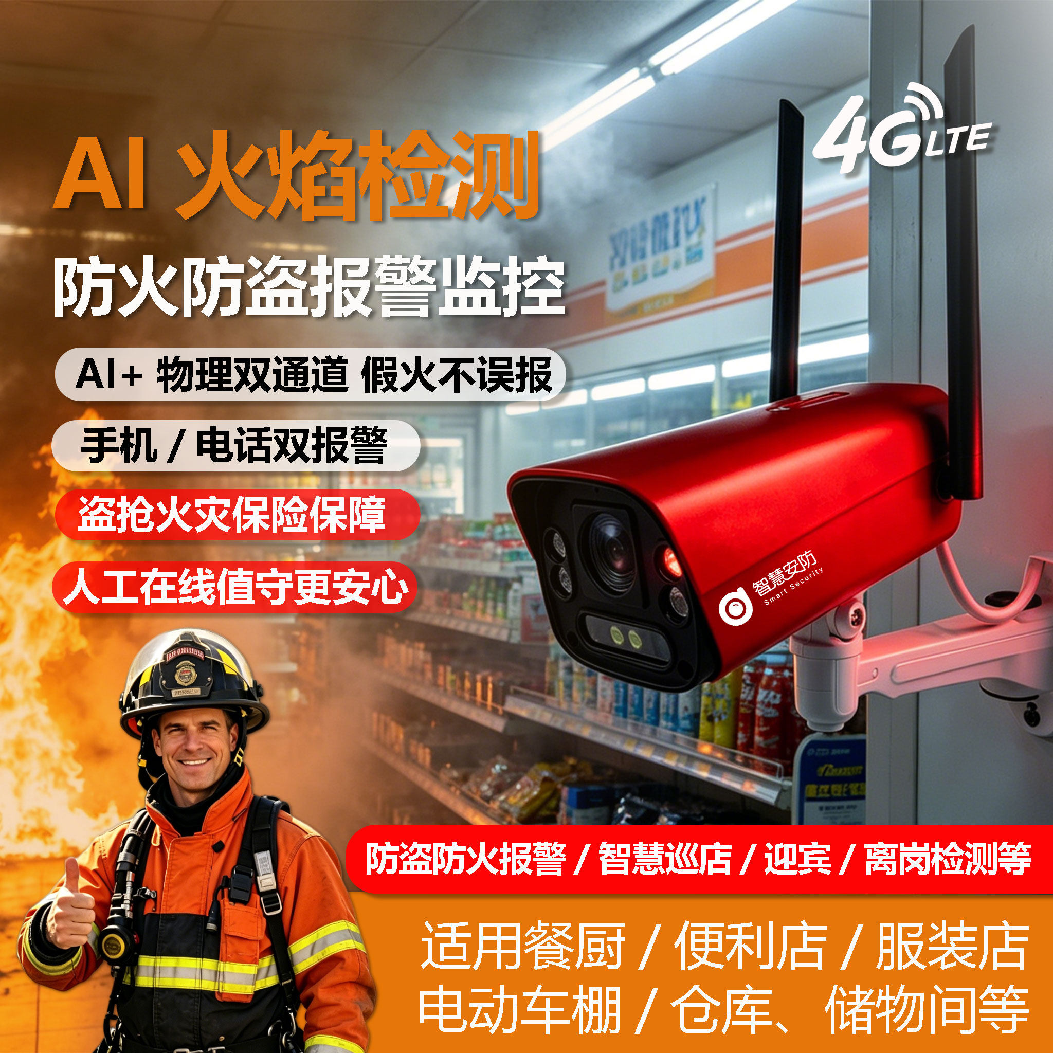 小盯安消一体机防火防盗双预警