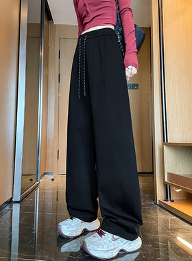 黑色高个子深灰不加绒阔腿裤女春季高腰弯刀裤休闲运动卫裤薄款